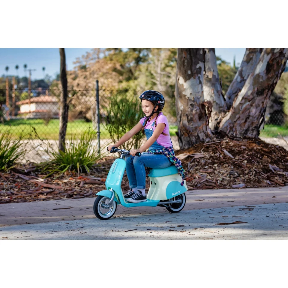 Kids 12V Razor Retro Euro-Style Battery-Powered Electric Scooter, Ages 7+, Blue - Image 3 of 4