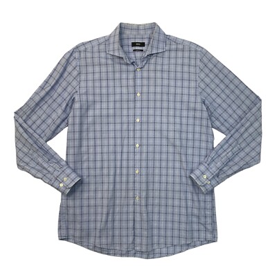 Hugo Boss Shirt Mens 16.5 Bluebell Cotton Sharp Fit Plaid Button Up Long  Sleeve | eBay