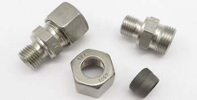 2x Hydraulic Fitting Cutting Ring Fitting Straight V4A Stainless Steel 12L 1/4''