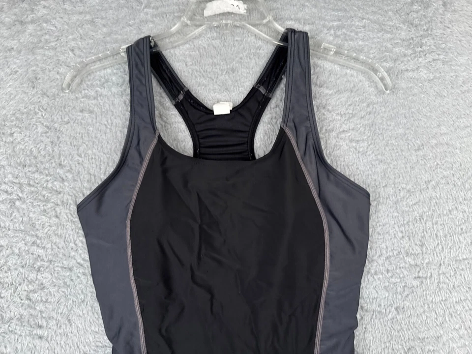 Traje de baño para mujer mediano negro gris sin mangas espalda deportiva nailon mezcla de spandex UPF50 surf Foto 4 de 4