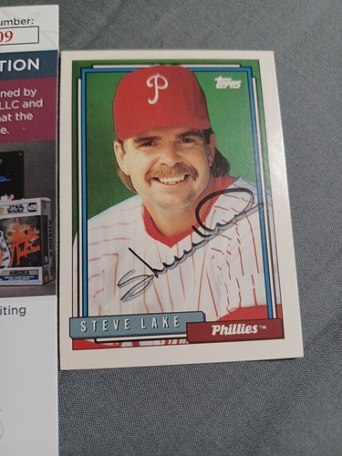 STEVE LAKE 1992 Topps # 331 autographed signed card PHILLIES 92 JSA - Picture 3 of 6