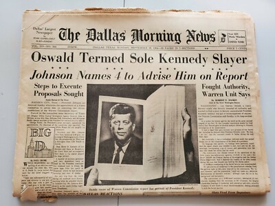 Dallas Morning News Oswald Kennedy Warren Report 09/28/64 Vol115 No364 Newspaper