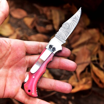Custom Handmade Damascus Steel Folding Blade Pocket knife Back Lock Hunting Best