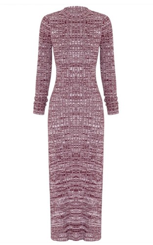 Anna Quan Charissa Ribbed Midi Dress 4 Womens Knit Burgundy Cream Cotton Stretch - Picture 9 of 20