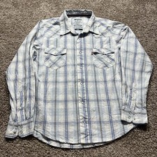 Vintage Levis Western Plaid Casual Button Up Shirt Large Pearl Snap White Y2K