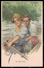 Artist Signed Feiertag ? Lady Romantic Couple BKWI 535-1 postcard VK8004