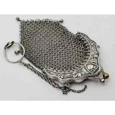 French Sterling Silver Chatelaine Mesh Coin Purse