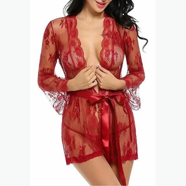 Women Transparent Bathrobes Lace Sexy Sleepwear Spring Summer Lingerie