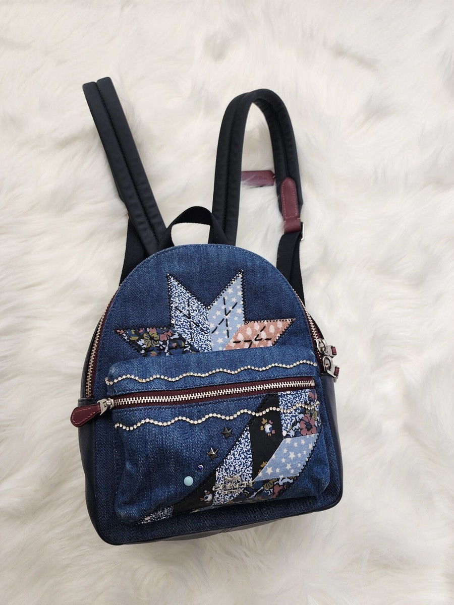 COACH F39917 Mini Charlie Backpack With Star Patchwork Blue COACH F39917 Mini Charlie Backpack With Star Patchwork Blue
