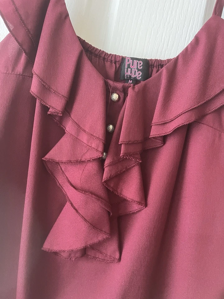 Pure Hype Size M Burgundy Front Frill Detail with Adjustable Straps - image 2 of 4