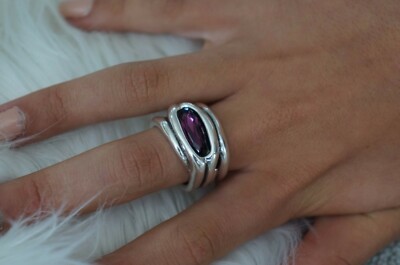 NEW UNO de 50 Fuchsia Elements Crystal GUARDIAN Silver Band Ring 6 S 7.5 M NEW UNO de 50 Fuchsia Elements Crystal GUARDIAN Silver Band Ring 6 S 7.5 M