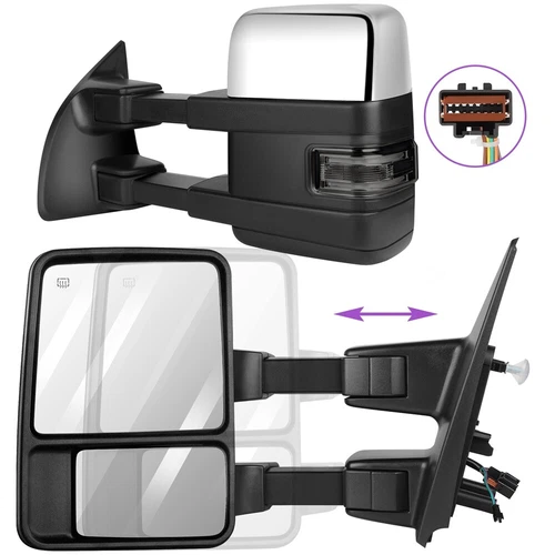 Power Heated Auxiliary Clearance Signal Tow Mirrors For 04-14 Ford F150 Chrome