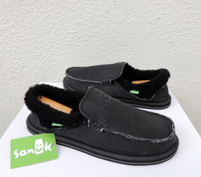 SANUK BLACK CHIBA CHILL FAUX FUR SIDEWALK SURFER SHOES, WOMEN US 9/ EUR 40 ~NWT