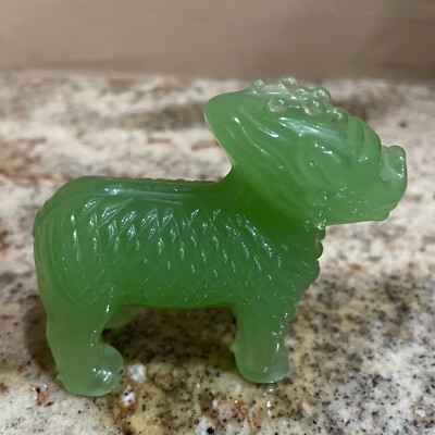 Foo Dog Ch'i Lin Guardians Ming Dynasty Jade Glass 3'' Standing Franklin Mint