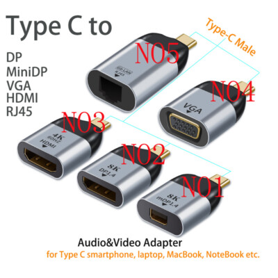 Type C To HDMI DP Mini Displayport VGA RJ45 Adapter USB C Audio Video  Converter