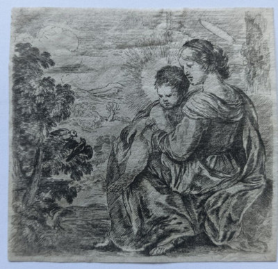 Stefano Della Bella ORIGINALE STAMPA, AQUAFORTE the young woman with that child
