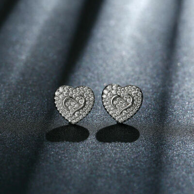 2Ct Lab Created VVS1/D Diamond Heart Shape Stud Earrings 14K White Gold Finish
