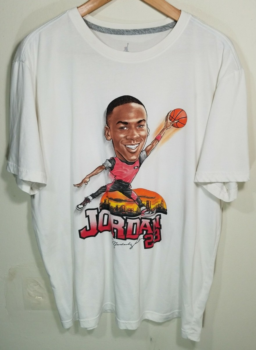 マイケルジョーダンMichaelJordanホワイト23白Tシャツ Michael Jordan #23 Dri Fit White T-Shirt Big Head Cartoon