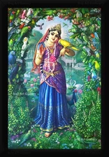 Shri Vrinda Tulsi Devi with her Parrots in Vrindavan Photo Wall Painting Framed