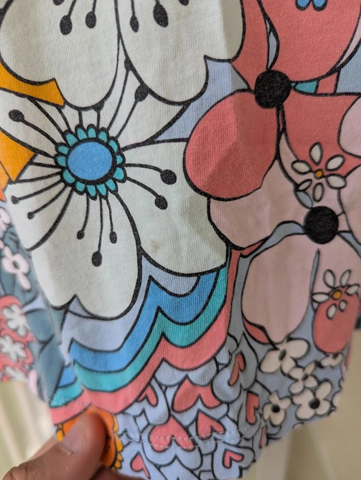 Adidas Floral All Over Print Short Sleeve Cotton Crop Boxy Tee Youth XL - Image 4 of 4