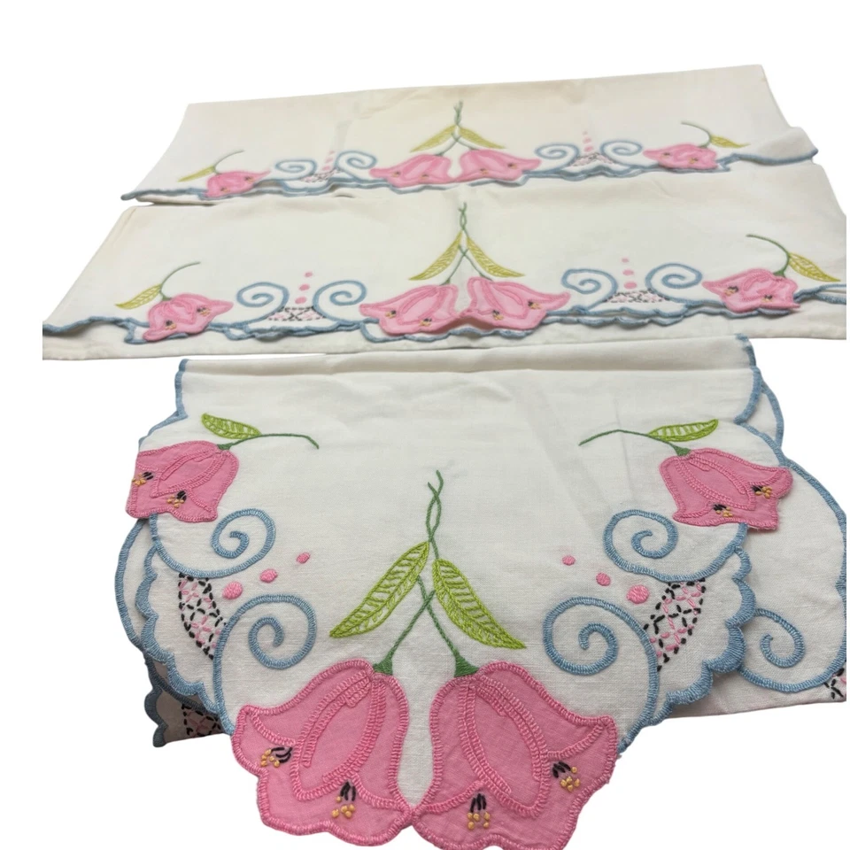 LOTE 2 fundas de almohada vintage bordadas colección servilletas paños de té idea de regalo Foto 2 de 4