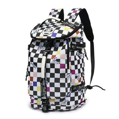 Gym Duffle Bag Backpack 4Way Waterproof Shoes Compartment Checkerboard