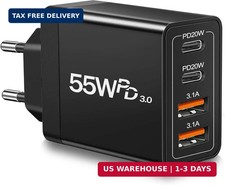 European USB C Charger, 55W European Travel Plug Adapter 4-Port USB C Fast Charg