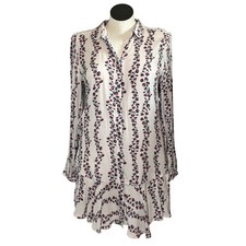 Free People Womens Shirt Dress Medium Cream Floral Stripe Ruffle Hem Button Down