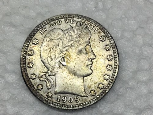 1909 Barber Quarter fine Coin very fine VF