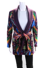 Gabriela Hearst Womens Margot Parrot Intarsia Belted Cardigan Purple Size XS