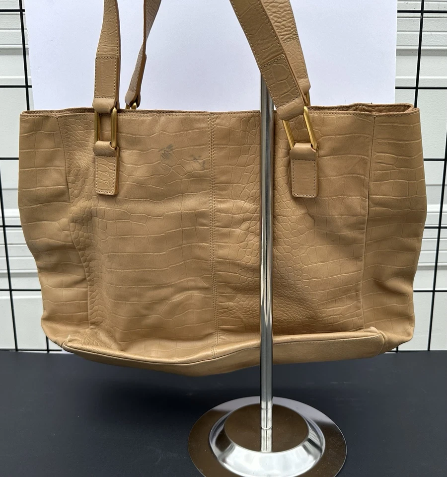 Falor Italy Tan Beige Reptile Embossed Leather Purse Handbag Tote Bag Satchel - Image 3 of 4