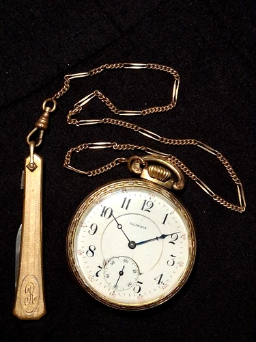 ANTIQUE 1915 ILLINOIS WATCH Co. 17 JEWEL 10K RGP  2803638 POCKET WATCH W/ CHAIN