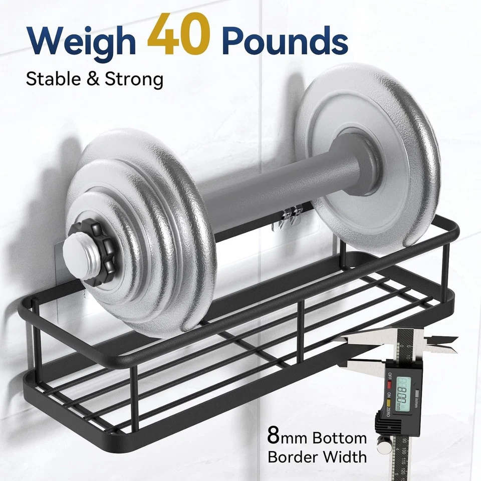 Organizador de ducha adhesivo, sin taladros, con ganchos extraíbles, estantes de Foto 4 de 4