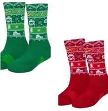 Christmas 2 Pairs Nike Elite Socks Youth 10C-3Y Red And Green Crew Basketball