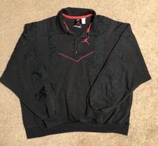 Vtg Nike Air Jordan Flight Warmup Pullover Jumpman Original Black XL 90s BRED