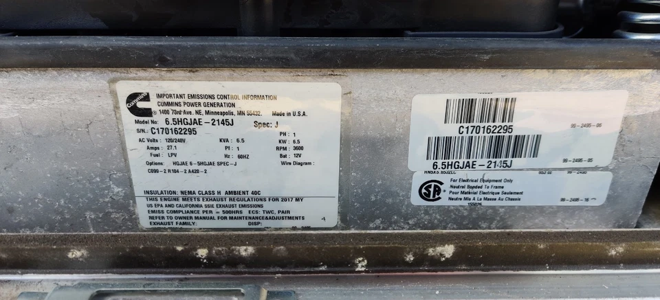 Cummins Onan QG 6500 - 6.5HGJAE-2145 - 6500 Watt LP Commercial Mobile Generator - Image 2 of 4