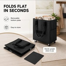 Large Capacity Foldable Shopping Bag with Wheels, Portable Design for Grocery 