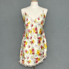 VTG Victorias Secret Womens Slip Dress Nightie L Floral Satin Lace Babydoll Y2K
