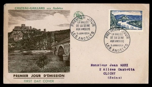 Mayfairstamps France FDC 1954 River Scene Castle La Vallee la Seine Aux Andelys
