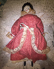 Vintage 18" Porcelain China Head Style Cloth Doll Floral Dress Unmarked