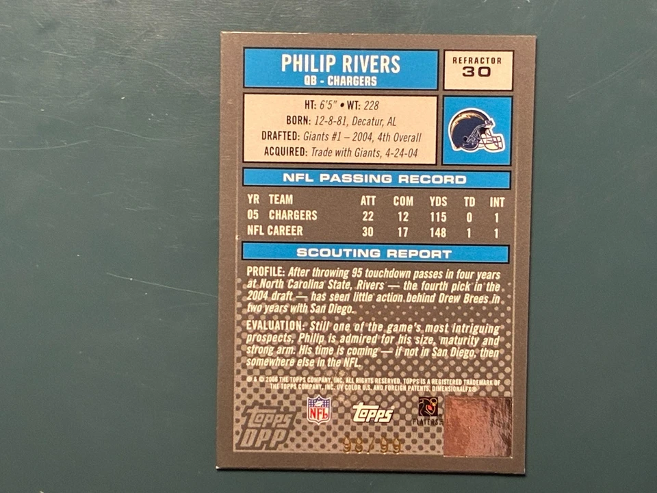2006 Topps (DPP) - Philip Rivers #30 Chrome Refractor /99 - Image 2 of 2