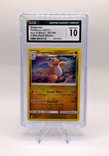POKEMON SUN & MOON - 2 MINI-PACK BLISTER #96/149 DRAGONITE CGC 10 w/ Swirl!🍥