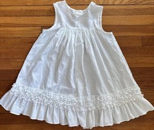 Vintage Toddler Girls Bryan White Striped Ruffle Pinafore 6 Dress Cover Button