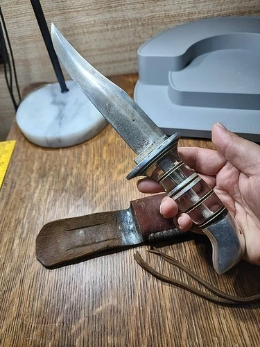 US Military WW2 Theater Fighting Knife Lucite Handle Bowie Knife Trench Art Vtg.