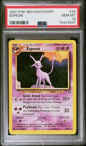 Espeon 20/75 PSA 10 Neo Discovery Pokemon Card Game