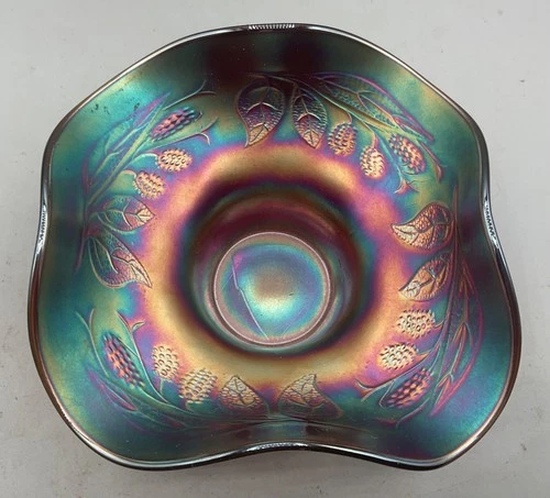 VINTAGE CARNIVAL FENTON RED BLACKBERRY SPRAY 4 SIDED HAT SHAPE SUPER IRIDESCENCE