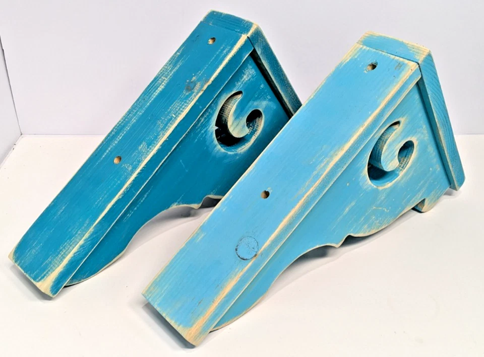 Juego de Soportes de Ménsula Decorativos MADERA 14x10x3 Turquesa Envejecida Rollo Rústico Foto 3 de 3