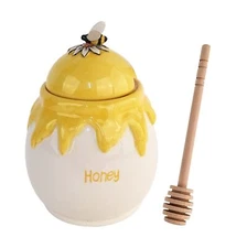 Blue Sky Clayworks Sweet Honey Drip Honey Bee Pot with Dipper Stick