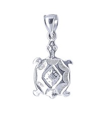 Sterlig Silver Sea Turtle Charm Pendant High Polish Finish with 24 inch Necklace