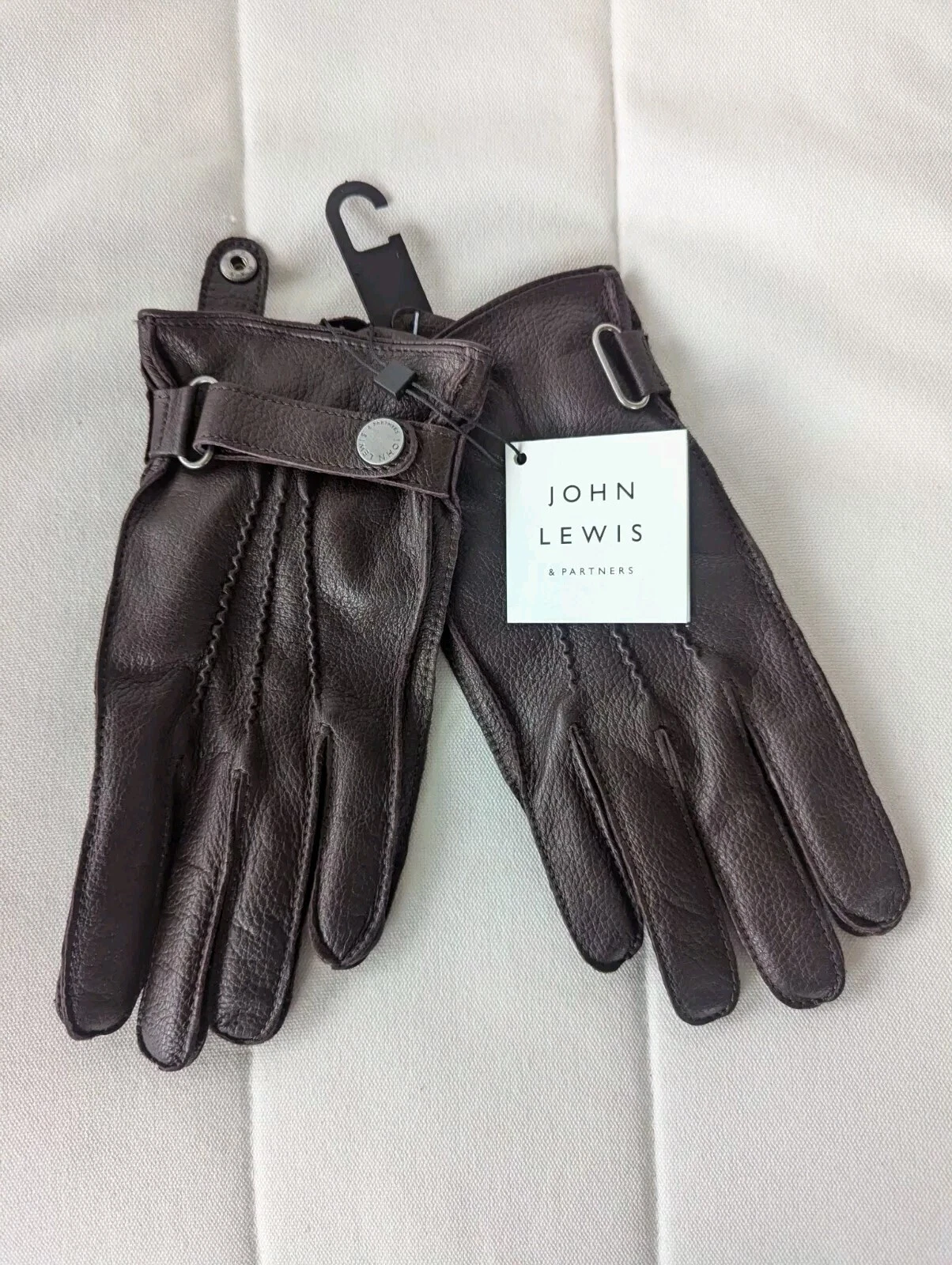 M JOHN LEWIS Brown LEATHER & CASHMERE Mens GLOVES New Tag
